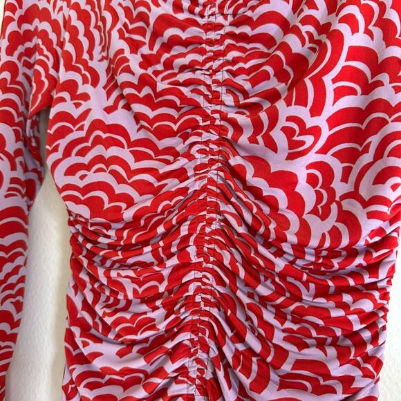 A.L.C. Red Lilac Ansel Long Sleeve Funnel Rushed Midi Bodycon Dress Sz M $551 - Picture 7 of 16